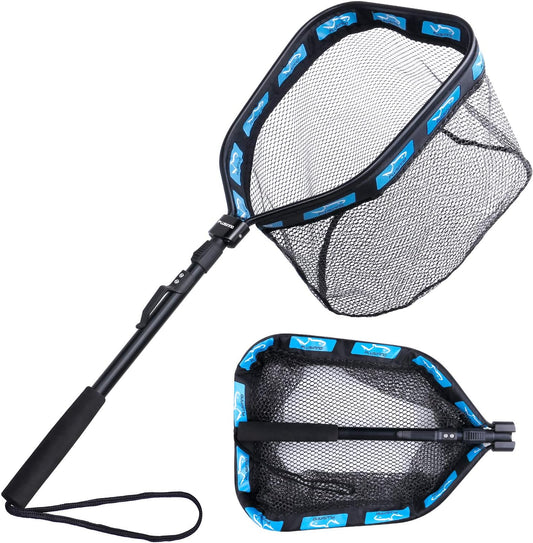 Floating Fishing Net for Steelhead, Salmon, Fly, Kayak, Catfish, Bass, Trout Fishing, Rubber Coated Landing Net ( 11.8"/30cm Hoop Size 0.8M Blue (Fixed Pole)