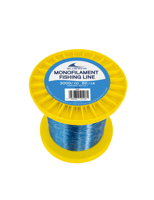 BLUEWING Monofilament Fishing Line 3000YD Invisible Thin Diameter Fishing String Mono Fishing Line, Dia.0.8mm*3000YD*80LB, Blue