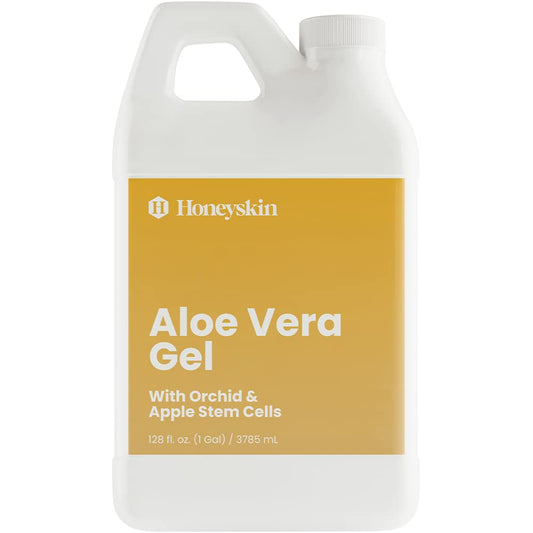 Organic Aloe Vera Gel - 100% Pure Aloe Gel for Face and Body w/ Manuka Honey And Vegan Stem Cells - A Fresh Aloe Vera Plant, No Powder - Sunburn Relief - Aloe Vera Gel for Hair - Made in the USA (1 Gallon)