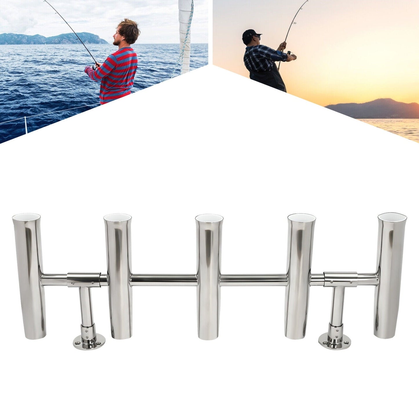 5-Tube Fishing Rod Holder Boat Stainless Steel Rod Holder 5 Tube Rod Rack Marine Fishing Angle Adjustable Silver Fishing Rod Holder