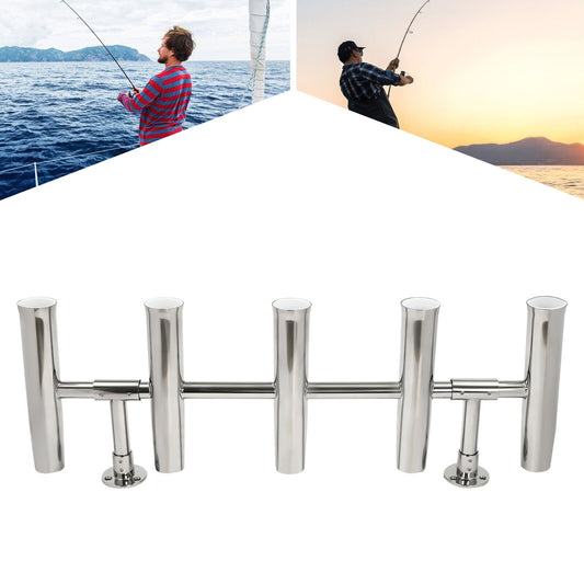 5-Tube Fishing Rod Holder Boat Stainless Steel Rod Holder 5 Tube Rod Rack Marine Fishing Angle Adjustable Silver Fishing Rod Holder