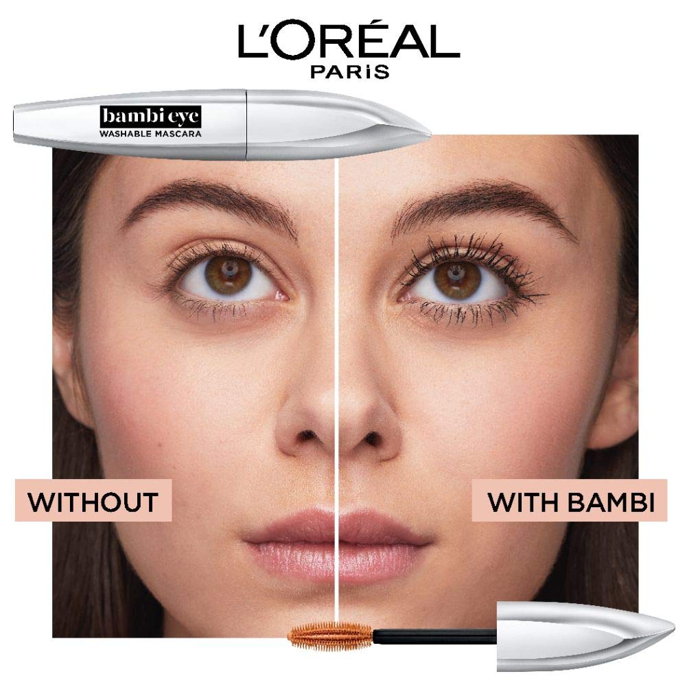 L'Oreal Paris Makeup Bambi Eye Mascara, Lasting Volume, Length &amp; Lift, Doe-eye Definition, No Clumping, Washable, Blackest Black 0.21 Fl Oz