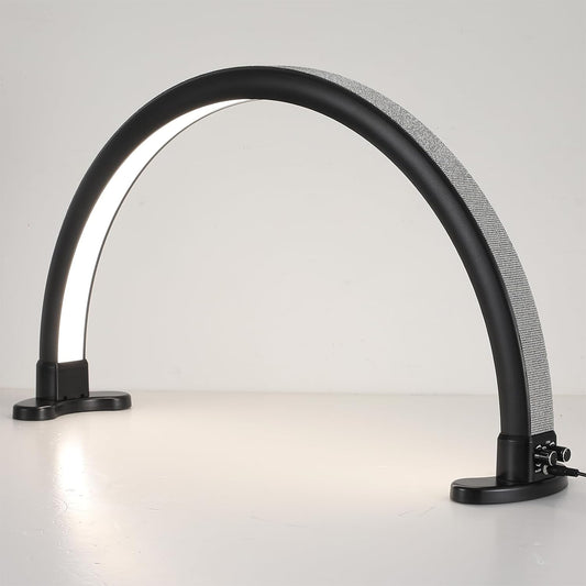 Half Moon Light for Nail Desk, 180° All-Round Lighting Half Moon Nail Lamp, Stepless Dimming, Extra Large Space,Black