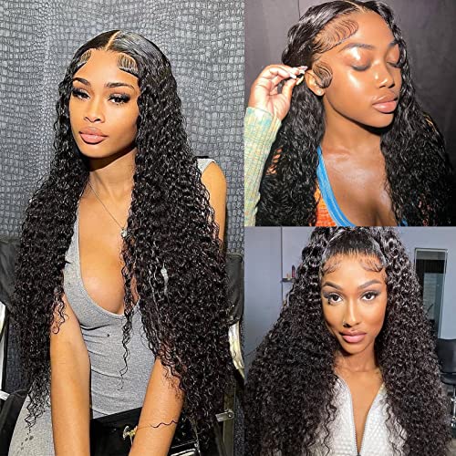Ksfull Deep Curly Wet And Wave HD Lace Frontal Wigs Human Hair Brazilian Deep Curly Transparent Lace Front Wigs Pre Plucked Lace Frontal Wigs 13×4 Curly Lace Front Wigs Human Hair For Black Women