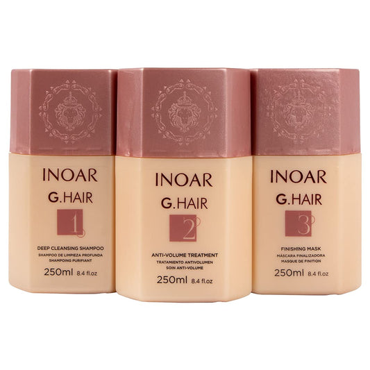 INOAR – G.Hair Keratin Smoothing System Kit, Deep Cleaning Shampoo, Anti Volume Treatment, Finishing Mask, Frizz Reduction, Dry Damaged Hair, Vegan Hair Products for Men & Women (6.45 fl. oz. Each)