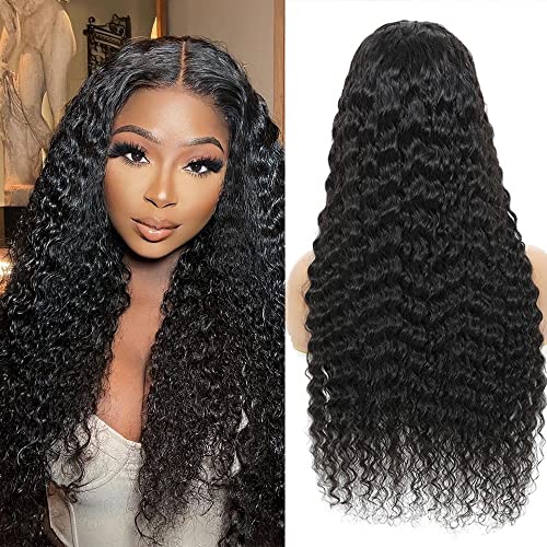Inifale 26inch Deep Wavy Wig Lace Front Wigs Human Hair Pre Plucked 13x4 Transparent Wave Lace Curly Frontal Wigs Natural Hairline Wig 180% Density Natural Color