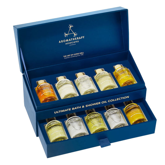 Aromatherapy Associates Ultimate Wellbeing Bath & Shower Oil. Selection of 10 Premium Bath and Shower Oils (0.3 fl oz Each) in a Decorative Gift Box