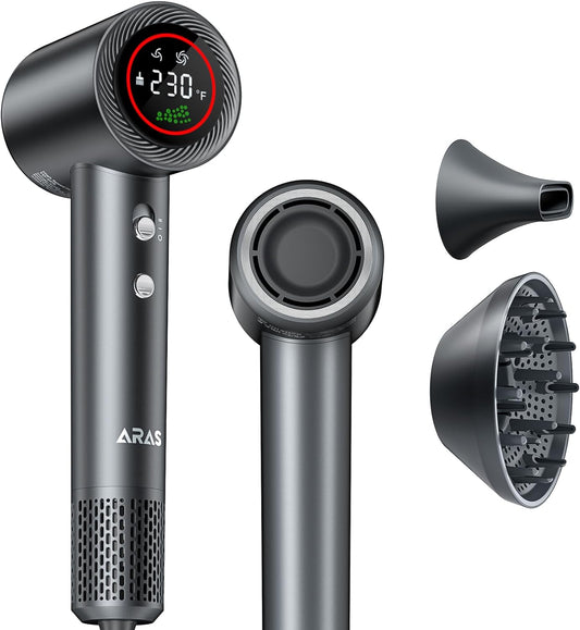 Hair Dryer, Negative Ionic Blow Dryer with 140, 000 RPM Professional High-Speed Blow Dryer, Brushless Motor for Fast Drying, Low Noise Thermo-Control Hairdryer with Magnetic Nozzle