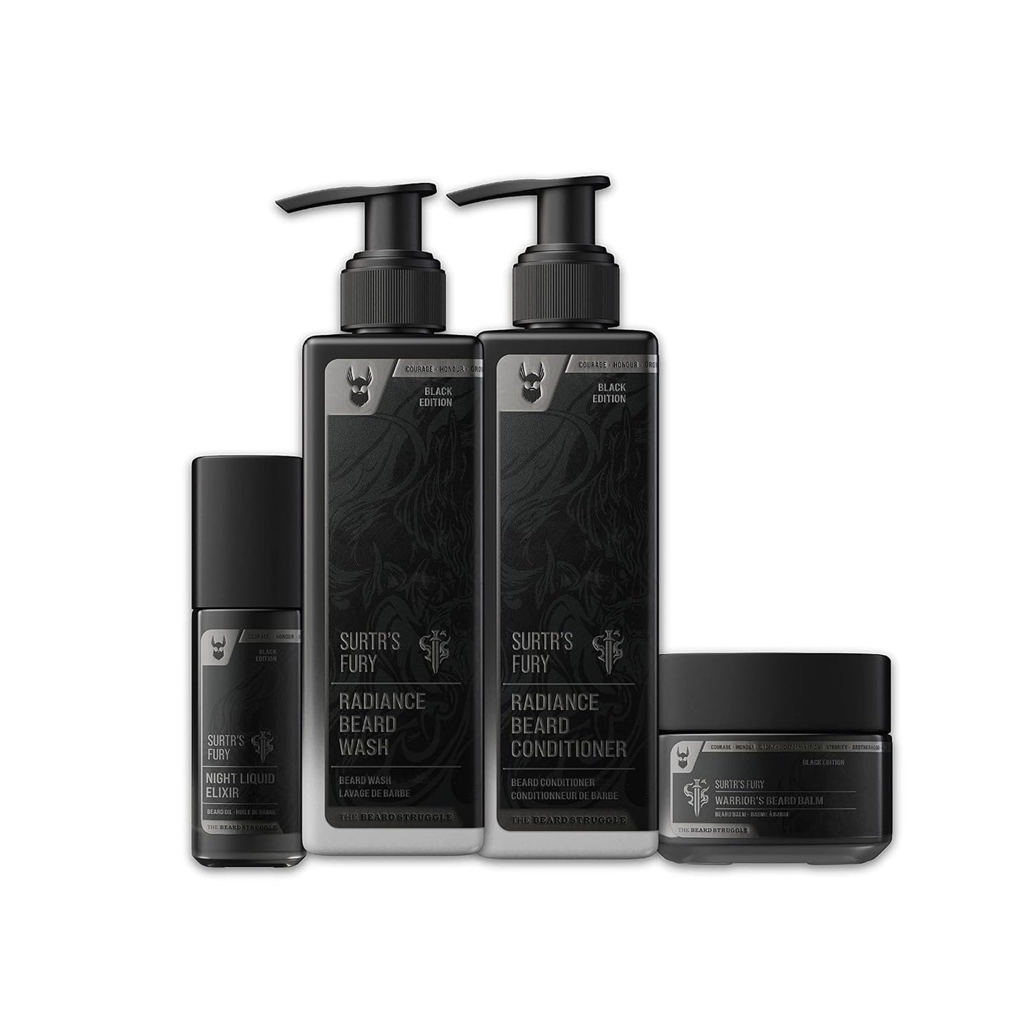 The Beard Struggle Beard Growth Kit for Men Essential Beard Kit includes Beard Balm, Beard Oil, Beard Wash, & Beard Conditioner - Beard Grooming Kit for Men - Platinum Collection - Surtr's Fury