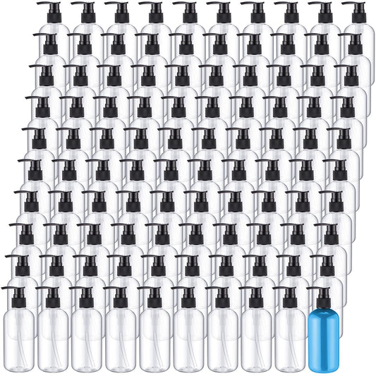 Hushee 150 Pieces 8 oz Plastic Bottles with Pump Dispenser Plastic Pump Bottles Dispenser Body Wash Container Travel Soap Dispenser Clear Pump Bottles for Body Wash Liquid Soap Travel Supplies
