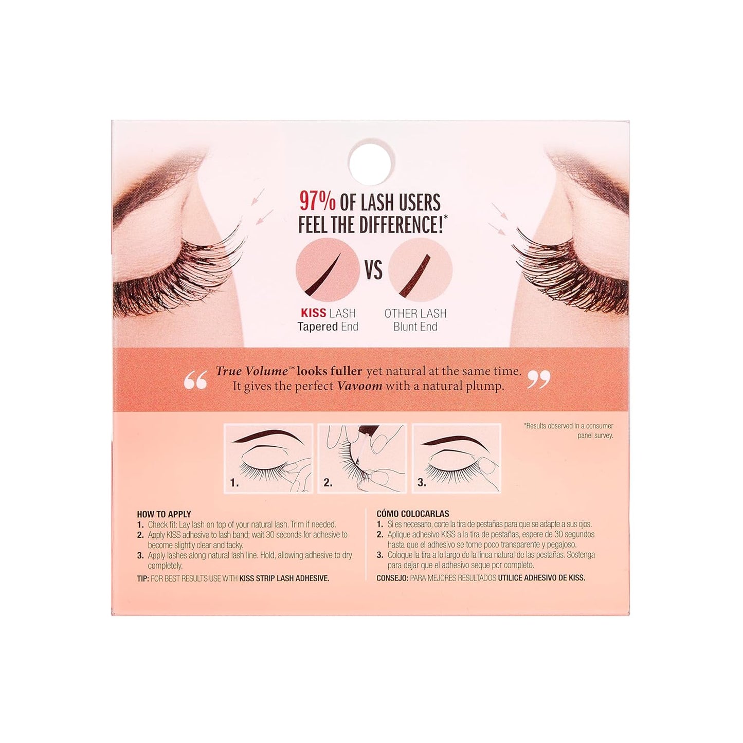 KISS True Volume False Eyelashes, Ritzy', 14 mm, 100% Natural Hair, Tapered End Technology, Contact Lens Friendly, Easy to Apply, Includes 1 Pair Reusable Strip Lashes