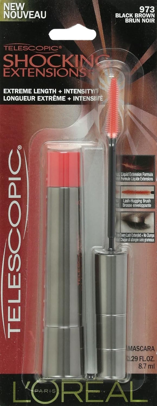 L'Oreal Telescopic Shocking Extensions Washable Mascara, Black Brown, 0.29 Fluid Ounce