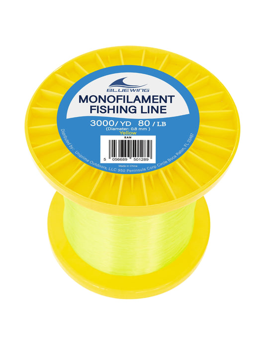 BLUEWING Monofilament Fishing Line 3000YD Invisible Thin Diameter Fishing String Mono Fishing Line, Dia.0.8mm*3000YD*80LB, Yellow