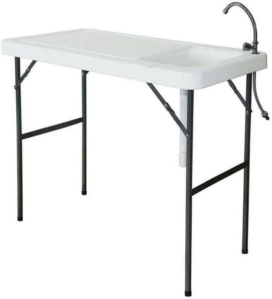Clearance! Camping Sink Table, Portable Folding Camping Table Fish Fillet Hunting Cleaning Cutting Table Picnic Outdoor Gardening Table with Sink Faucet (1Sink)