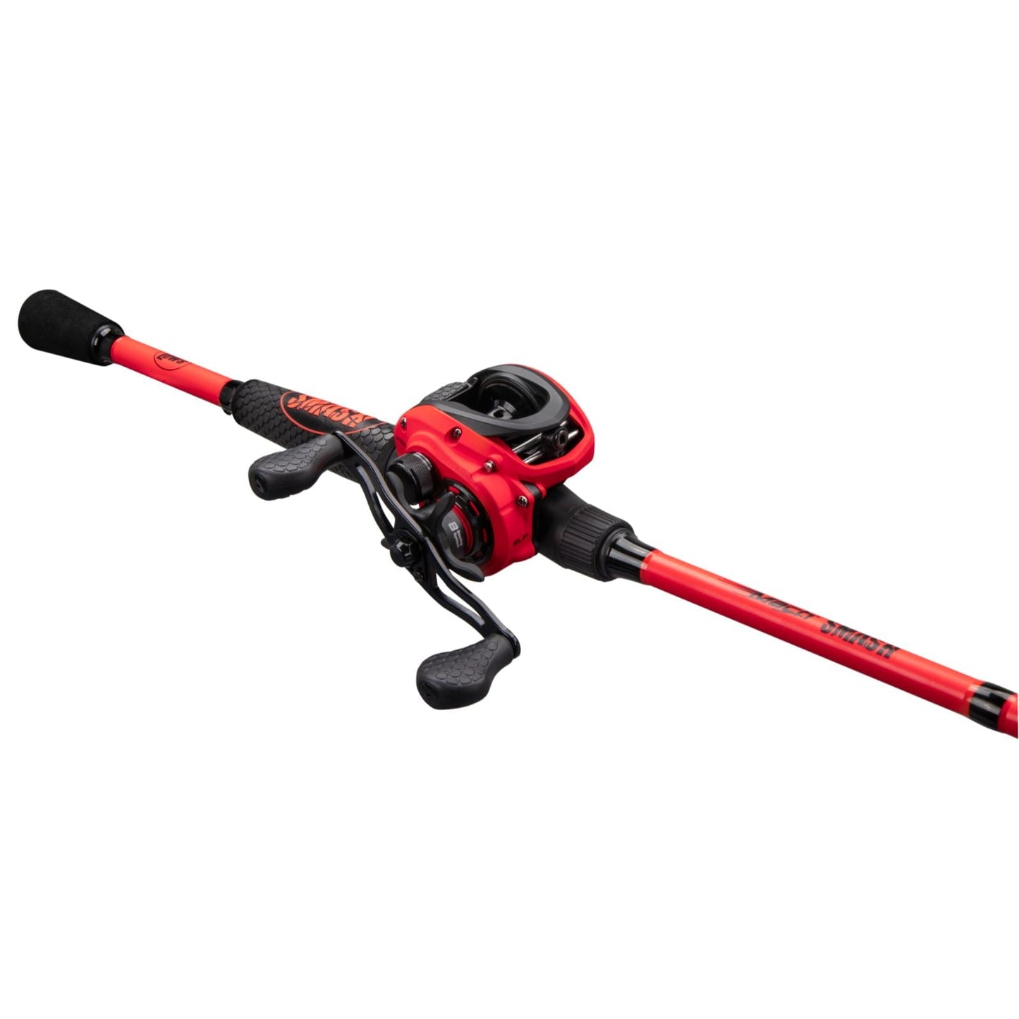 Lew's Mach Smash Baitcast Reel and Fishing Rod Combo, 7-Foot 2-Inch Medium-Heavy Power Rod, Right-Hand Retrieve, Red/Black
