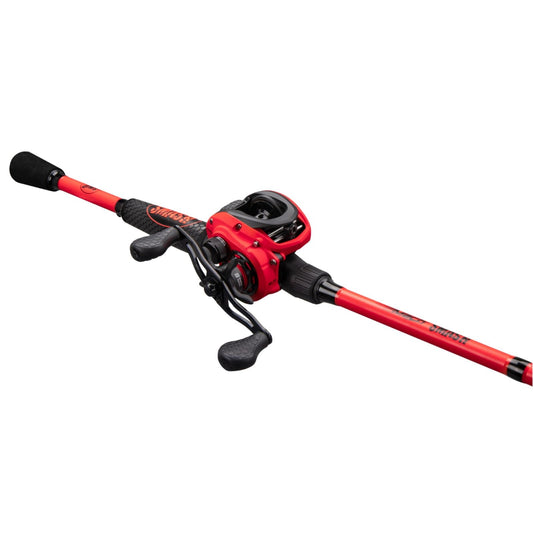 Lew's Mach Smash Baitcast Reel and Fishing Rod Combo, 7-Foot 2-Inch Medium-Heavy Power Rod, Right-Hand Retrieve, Red/Black