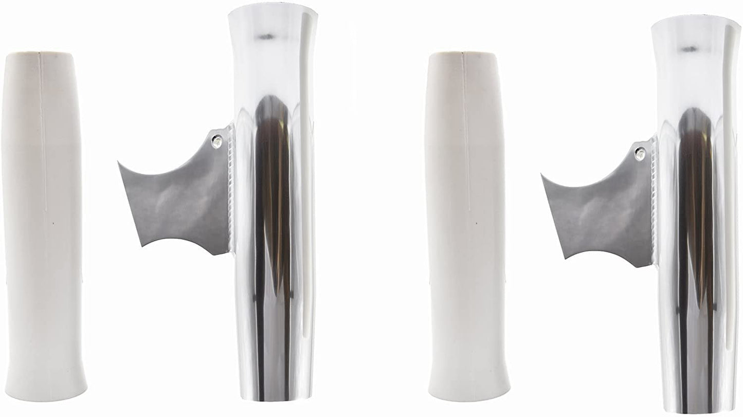 Marine City Aluminum Flared Weld-on White Vinyl Insert Fishing Rod Holder L: 10 inches Dia.:1-7/8 inches 2-Pack