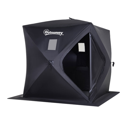 Outsunny 2 Person Ice Fishing Shelter with Internal Storage Bag, Insulated Waterproof Portable Pop up Ice Tent for Outdoor Fishing, Black