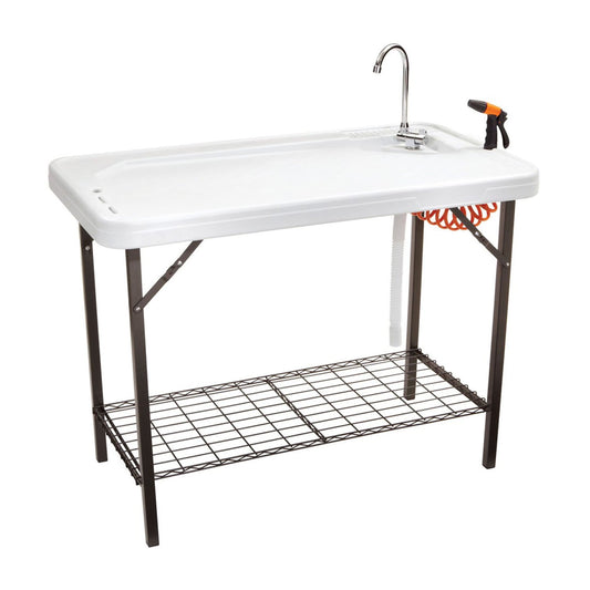 SEEK Folding Portable Deluxe Fish & Game Camping Table with Faucet & Shelf