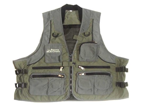 Stone Creek Deluxe Fishing Vest, Grey/Sage, 3X Large