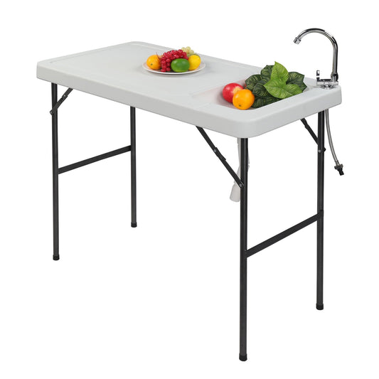 Tookss Portable Folding Table With Built-in Sink Faucet Fish Fillet Cutting Table Suitable For Cleaning Fish Vegetables Fruits(115 x 59 x 94.5cm)