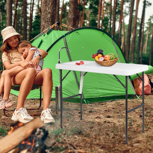 UBesGoo Folding Portable Fish Fillet & Hunting & Cutting Leisure Table, with Sink Faucet, Plastic Camping Furniture for Outdoor Garden Picnic, Camping