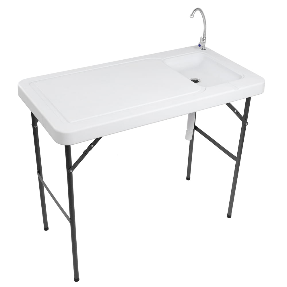 VINGLI Outdoor Folding Fish and Game Cleaning Table w/Sink| Portable & Durable, Standard Garden Connection, Upgraded Drainage Hose, Stainless Steel Faucet