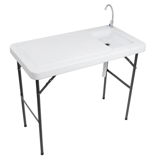 VINGLI Outdoor Folding Fish and Game Cleaning Table w/Sink| Portable & Durable, Standard Garden Connection, Upgraded Drainage Hose, Stainless Steel Faucet