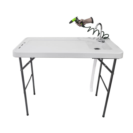 Topcobe Folding Multifunctional Fish Table Picnic Table with Spray Gun & Faucet, White